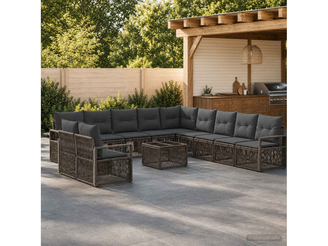 Vidaxl Conjunto De Sofá De Jardim 12 Unid. Cinzento Vime Pe