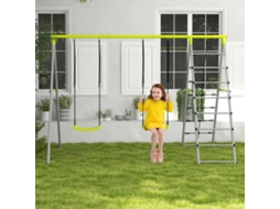 Balanço Infantil 3-8 Anos, Rede De Escalada, Escada De Degraus, Estrutura De Aço, Verde