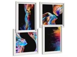 Pinturas Murais Modernas Rostos Coloridos, Abstrações Moldura Branca Fotos Para O Escritório Espelharte (conjunto De 4 Imagens)