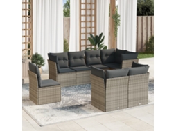 Vidaxl 8 Pcs Conjunto Sofás De Jardim C/ Almofadões Vime Pe Cinzento