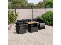 Vidaxl 7 Pcs Conjunto de Sofás P/ Jardim C/ Almofadões Vime Pe Preto