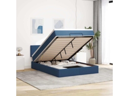 Vidaxl Estrutura De Cama Otomana Com Colchão Tecido Azul 140x200cm