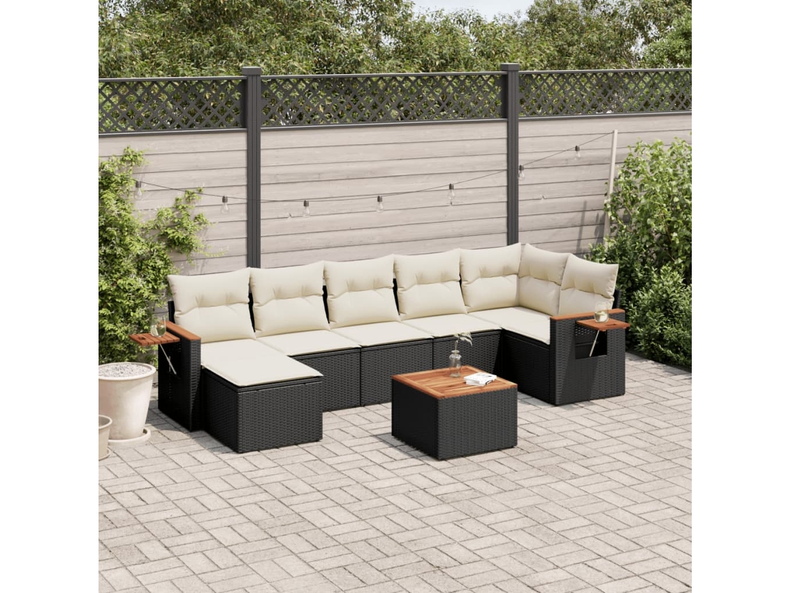 Vidaxl 8 Pcs Conjunto Sofás De Jardim Com Almofadões Vime Pe Preto