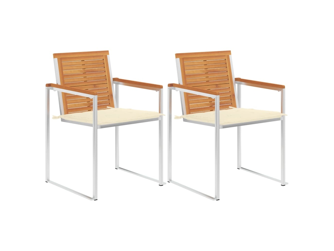 Vidaxl Cadeiras De Jardim Com Almofadões 2 Pcs Acácia Maciça E Aço