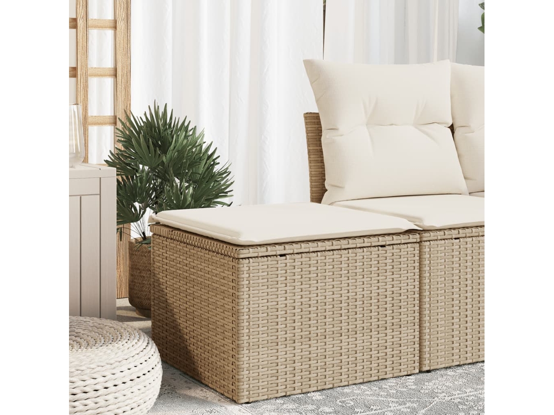 Vidaxl Banco De Jardim Com Almofada 55x55x37 Cm Vime Pe Bege