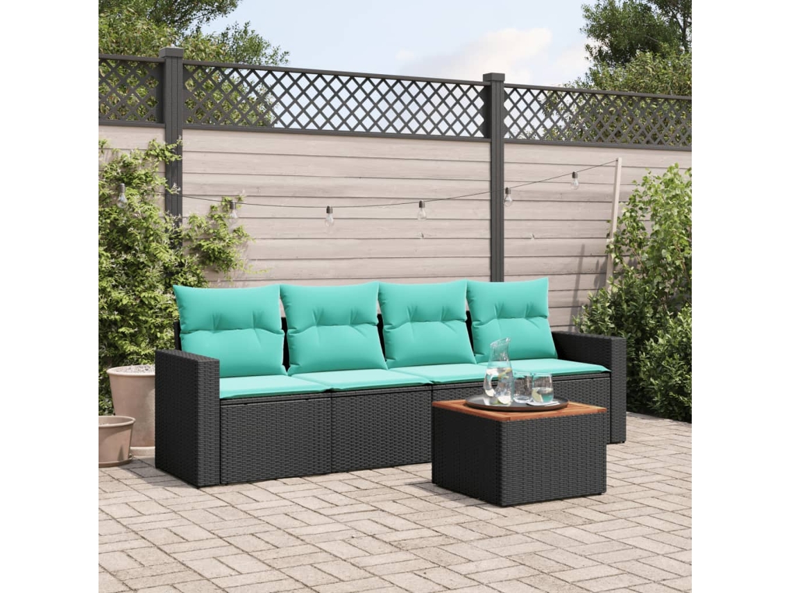 Vidaxl 5 Pcs Conjunto De Sofás P/ Jardim C/ Almofadões Vime Pe Preto