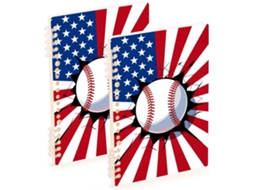 Conjunto de 2 Cadernos Pautados A5 com Estampa da Bandeira Americana Beisebol, 21,1 X 14,5 Cm, Capa Dura, Enca