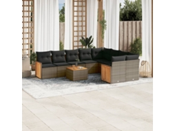 Vidaxl 10 Pcs Conjunto Sofás De Jardim C/ Almofadões Vime Pe Cinzento
