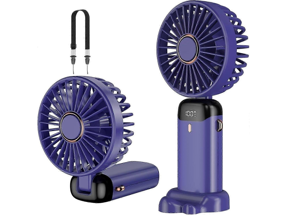 Ventilador De Mão, Mini Ventilador Portátil Recarregável Via Usb, Pequeno Ventilador De Bolso Com 5 Velocidades, Cordão E Base.