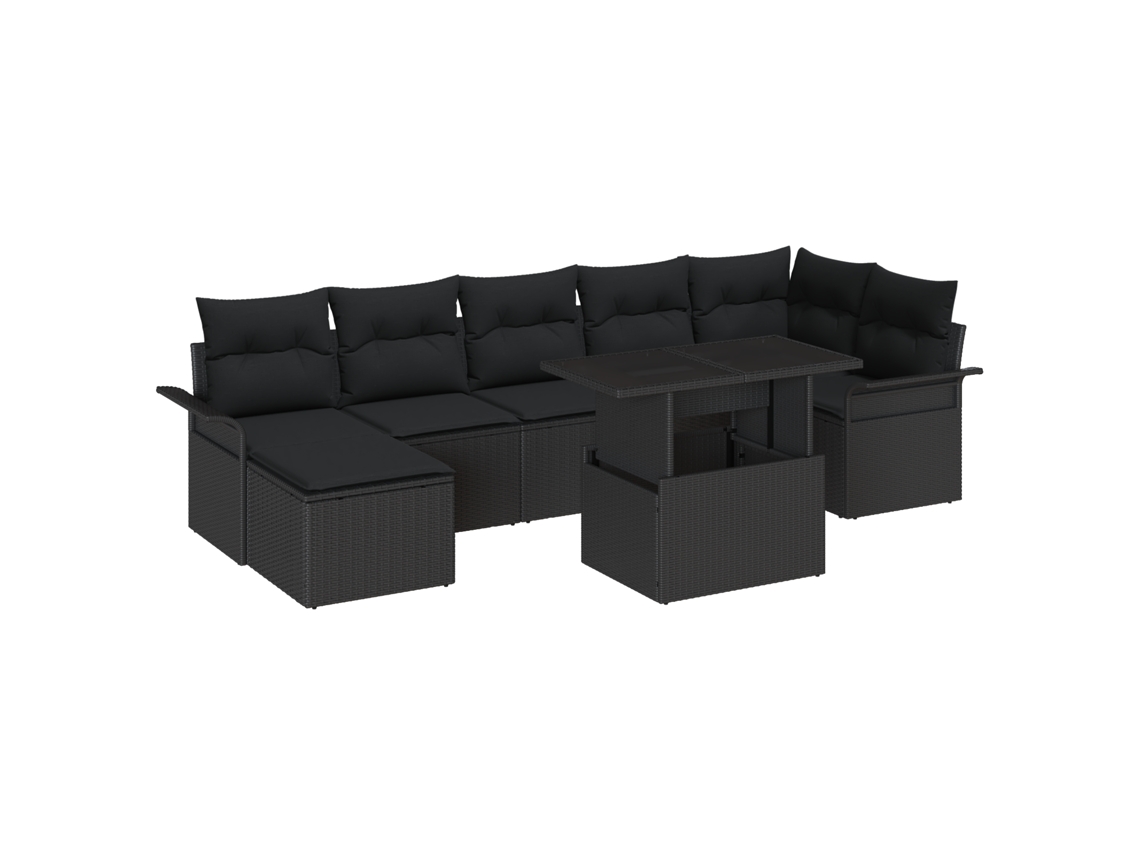 Conjunto 8 Conjunto De Móveis Para Exterior Vidaxl Preto Vime Pe (297,5 X 132,5 X 85 Cm)