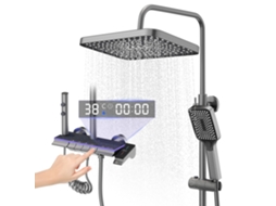 Coluna De Duche Cinzenta Em Liga De Titânio, Cabeçal Retangular Multifunção 4 Jatos, Display Led Efeito Céu Estrelado, Chuveiro Manual Com Ajuste De