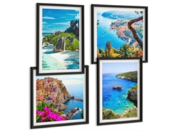 Composição De Quadros Faróis Litorâneos E Praias Espelharte (4 Peças)