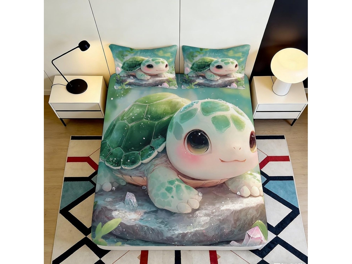 Conjunto de Cama com Estampa 3d Tartaruga V Microfibra Fronha 200x25cm
