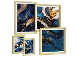 Conjunto De Pinturas Padrões Abstratos Azuis Espelharte (5 Peças)