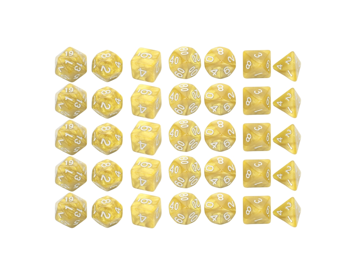 Kit de Dados Plásticos Business, 35 peças, números brancos, pérola, amarelo | S/MARCA