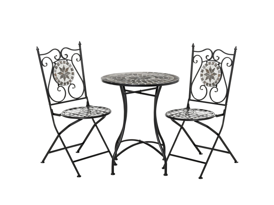 Conjunto de Jardim BTFORUS para 2 pessoas, mesa mosaico, cadeiras dobráveis, multicolorido