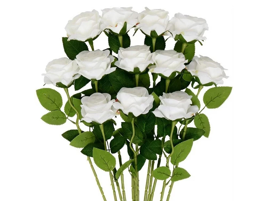 Conjunto de 12 Rosas Artificiais, Rosas Falsas Realistas com Hastes Longas, Buquê Simples de Rosas de Seda. AQUAFORGE