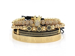 2026-pulseras Ajustables 4 Piezas Corona Imperial Charm Set Unisex Ouro Prata Pedras Cz Dorado