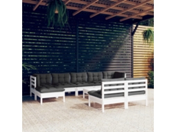 10 Pcs Conjunto Lounge De Jardim C/ Almofadões Pinho Branco Dkd Home Decor