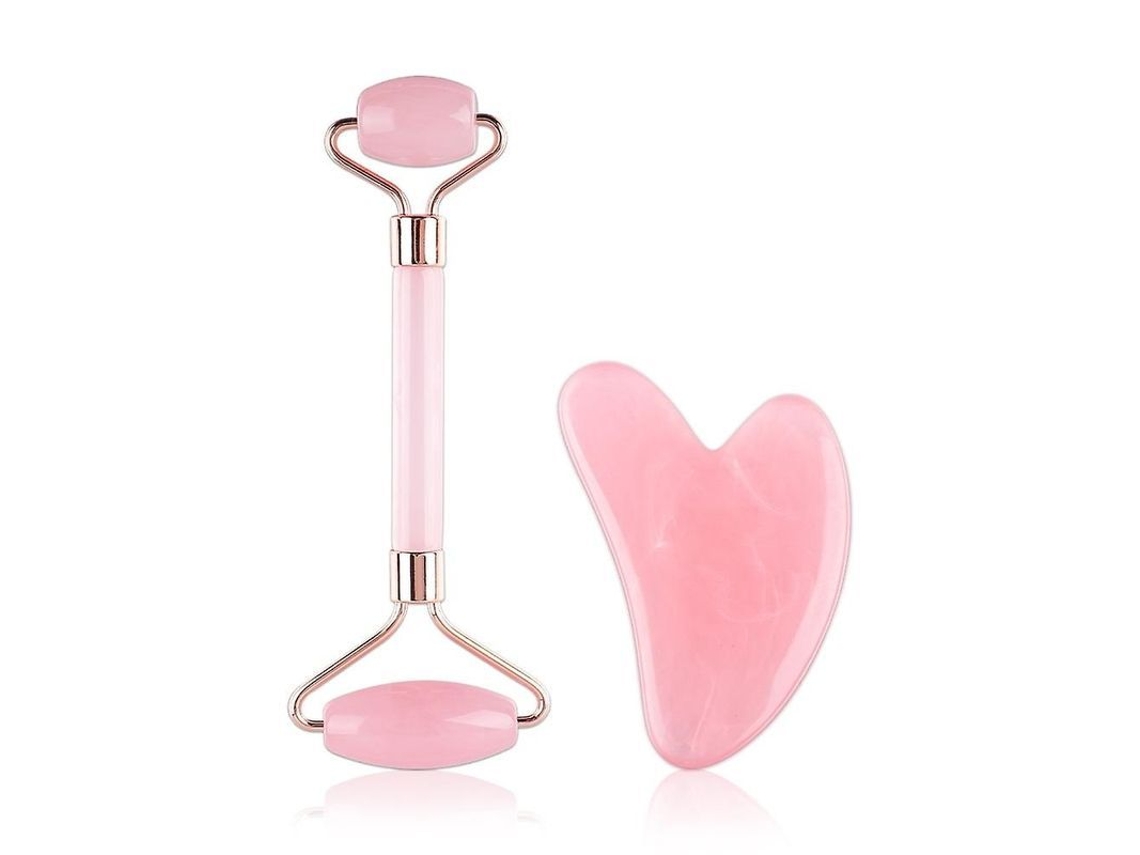 Kit De Gua Sha Com Rolo De Resina De Rosa Natural Para Massagem Facial E Lifting