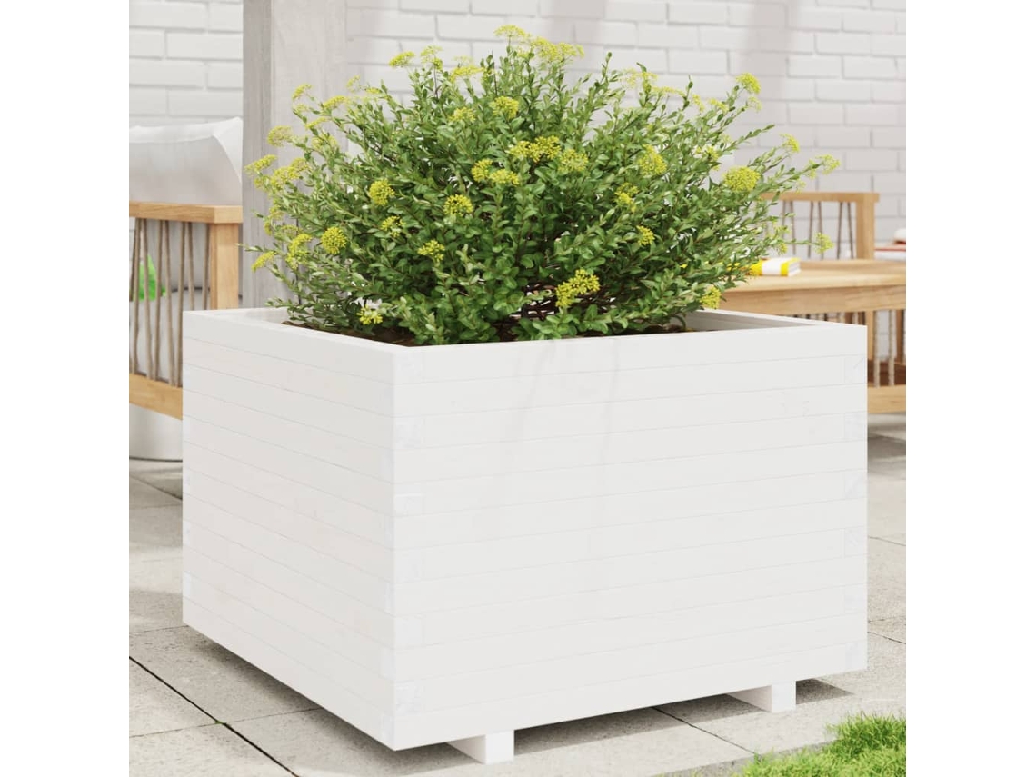 Vidaxl Vaso De Jardim 70x70x49,5 Cm Madeira De Pinho Maciça Branco