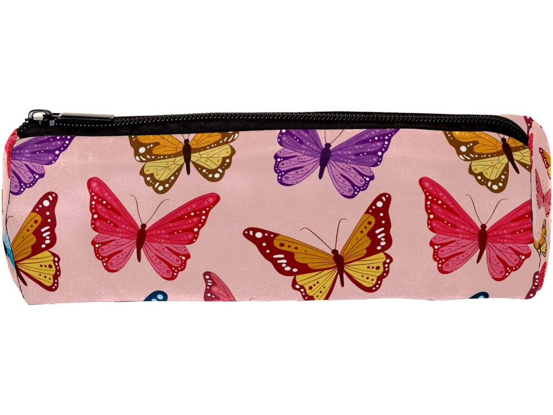Porta-lápis com estampa de borboleta, organizador de mesa, item essencial para escola e escritório.