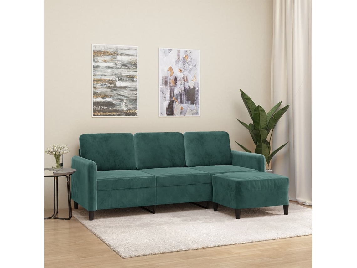 Vidaxl Sofá De 3 Lugares Com Apoio De Pés 180 Cm Veludo Verde-escuro
