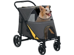 Carrinho de cachorro com 4 rodas, guia de segurança, dobrável, carga 30 kg, Cinza | S/MARCA