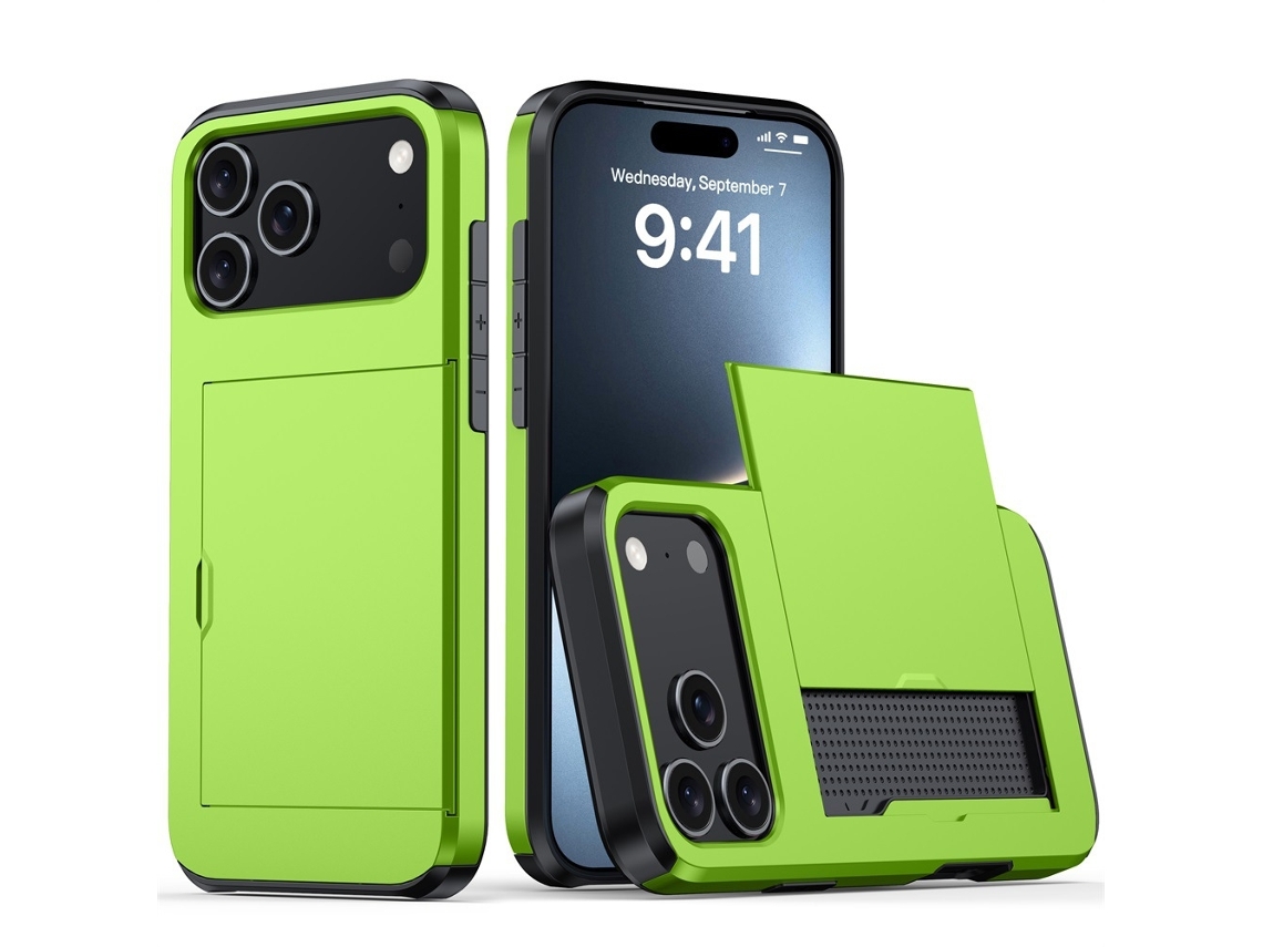 Capa Para Iphone 17 Pro Verde Com Porta-cartões Deslizante