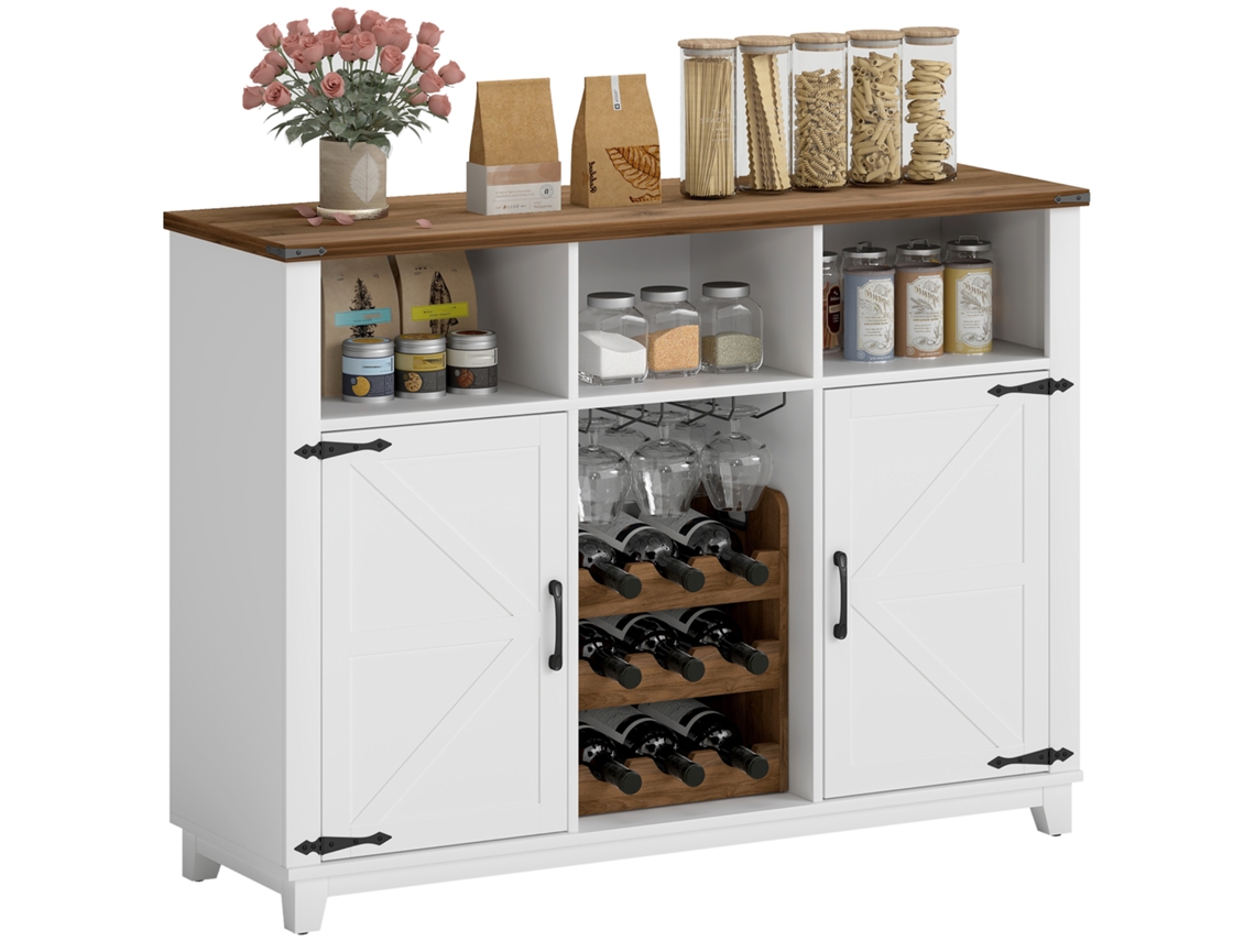 Aparador de cozinha branco, 120x37x88cm, prateleiras ajustáveis, móvel auxiliar | S/MARCA