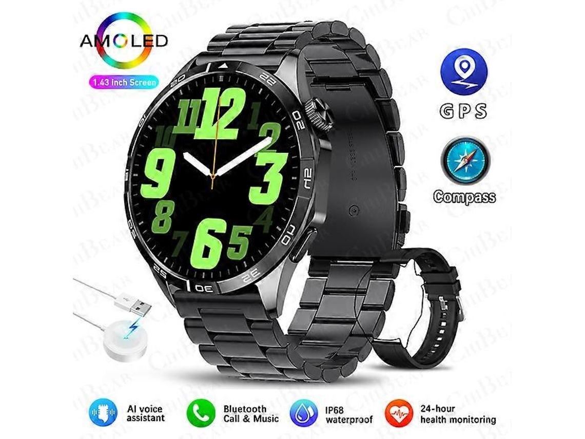Relógio inteligente 4 GPS para adultos, tela HD de 1,43 polegadas 466466, display sempre ativo, chamadas Bluetooth, Ly Ebike Smartwatch para Android e iOS