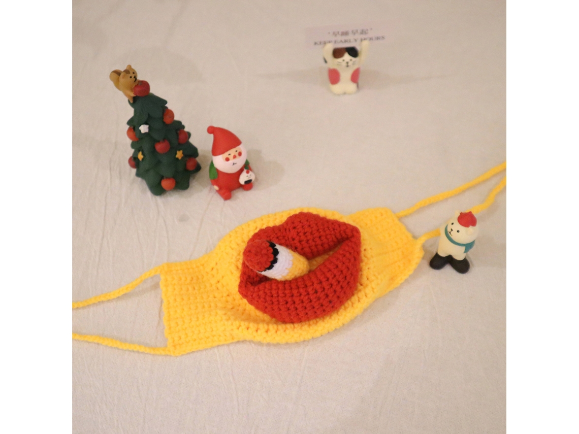 Funny Face Cover Large Red Lips Cigarette Adjustable Soft Knitted Yellow