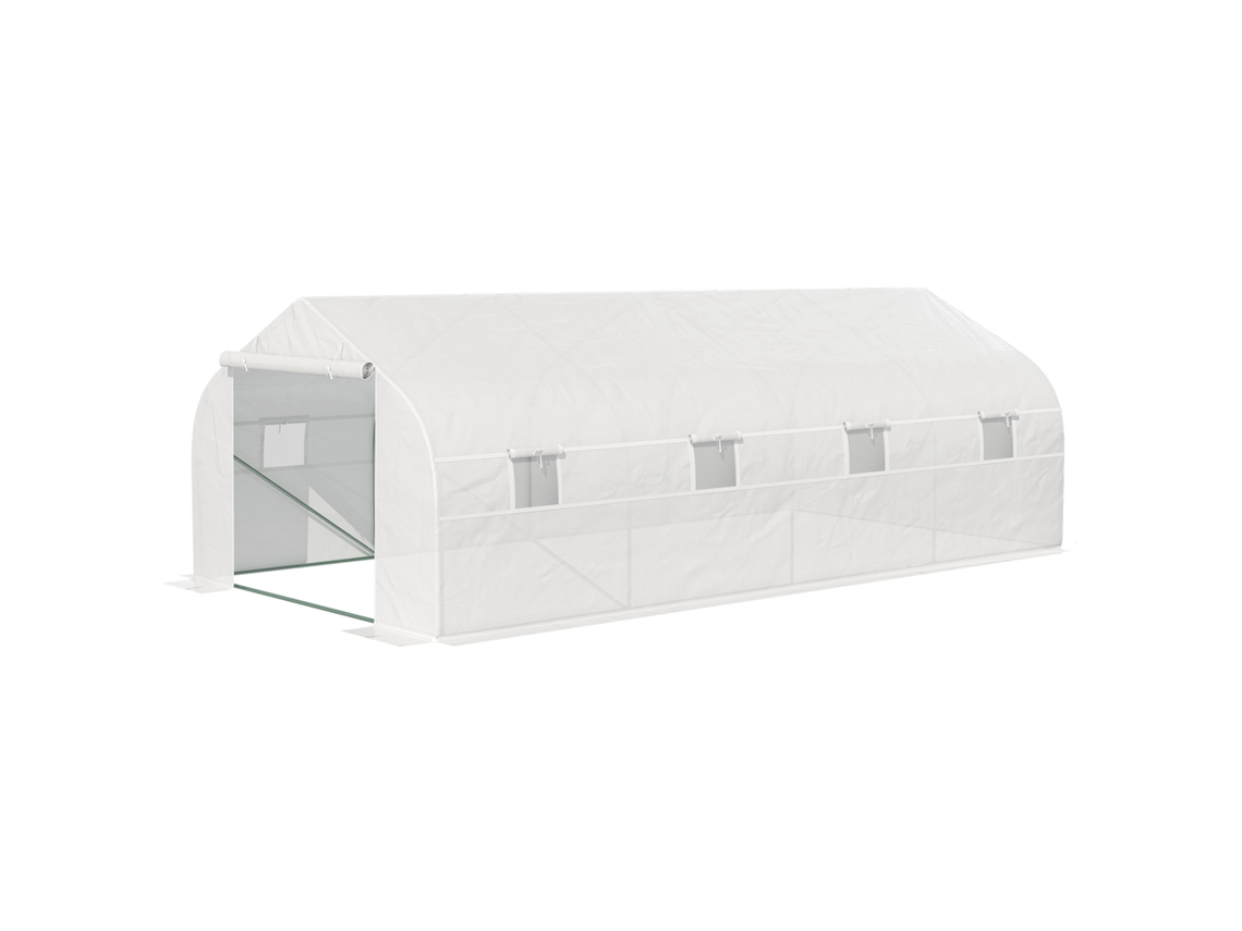 Estufa Tipo Branco Túnel De Jardim 600x300x200cm Para Cultivo Plantas Verduras Com 8 Janelas E Porta Enroláveis Zíper Aço