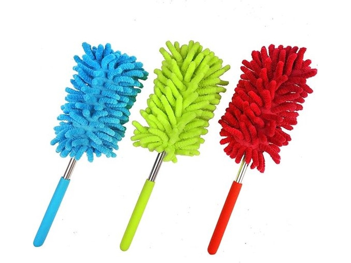 Espanadores Telescópicos, Extensíveis Até 75 Cm, Cabeça De Chenille, Vermelho, Verde E Azul