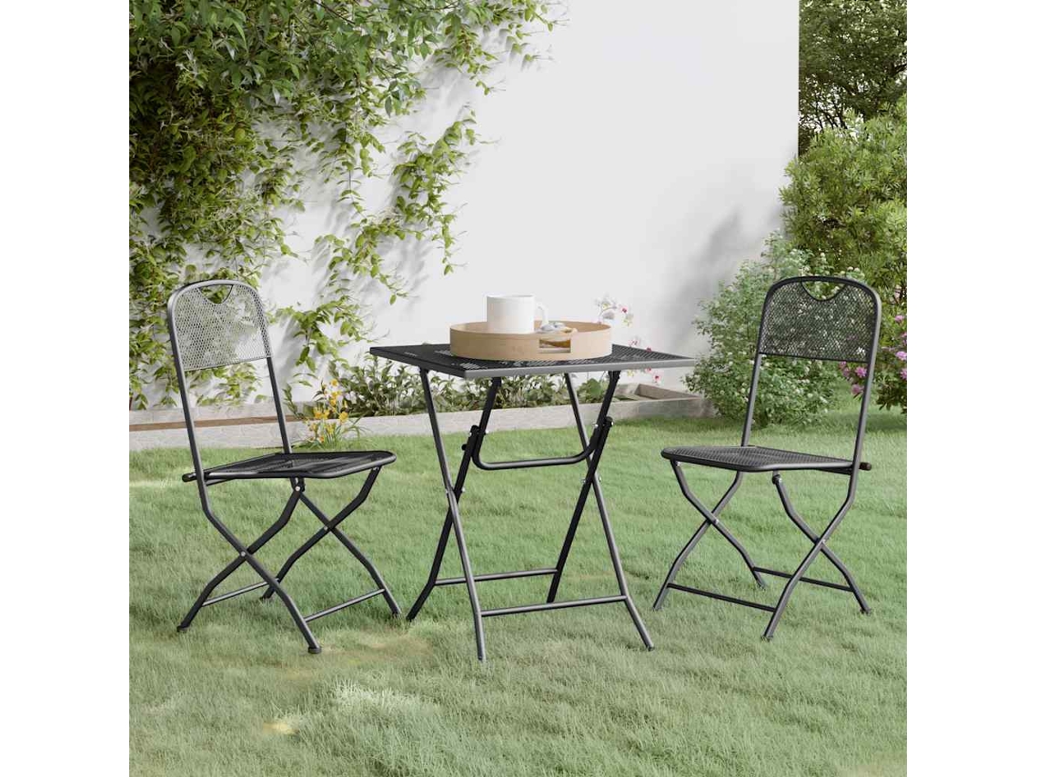 Vidaxl 3 Pcs Conj. De Jantar P/ Jardim Malha Metal Expandido Antracite
