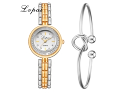 Relógio de Pulso Feminino Lvpai Conjunto Pulseira Quartzo Prata Ouro Branco