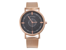 Relógio de Pulso Masculino Casual Moda Pulseira de Malha Mostrador Redondo Quartzo Ouro