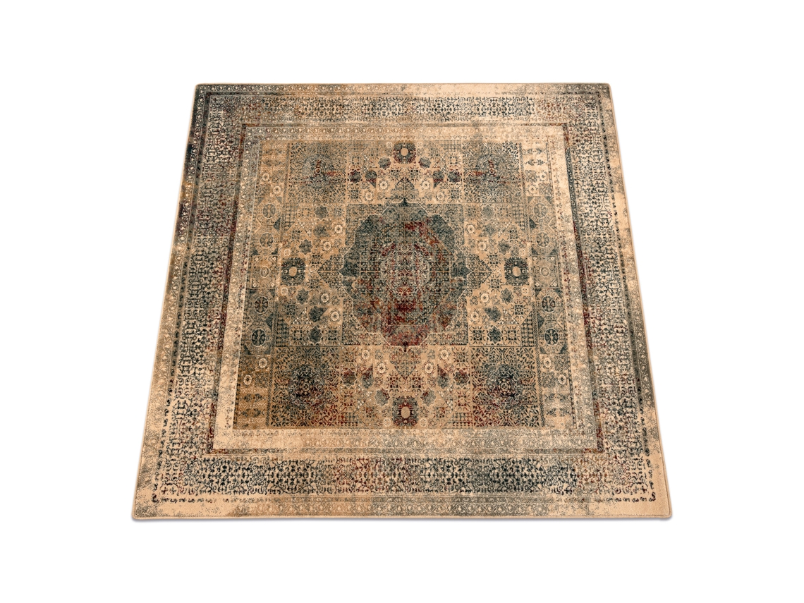 Tapete De Lã Omega Mamluk Quadrado Roseta Vintage Creme