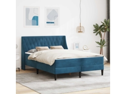Vidaxl Estrutura De Cama Com Colchão Azul 140 X 200 Cm Veludo