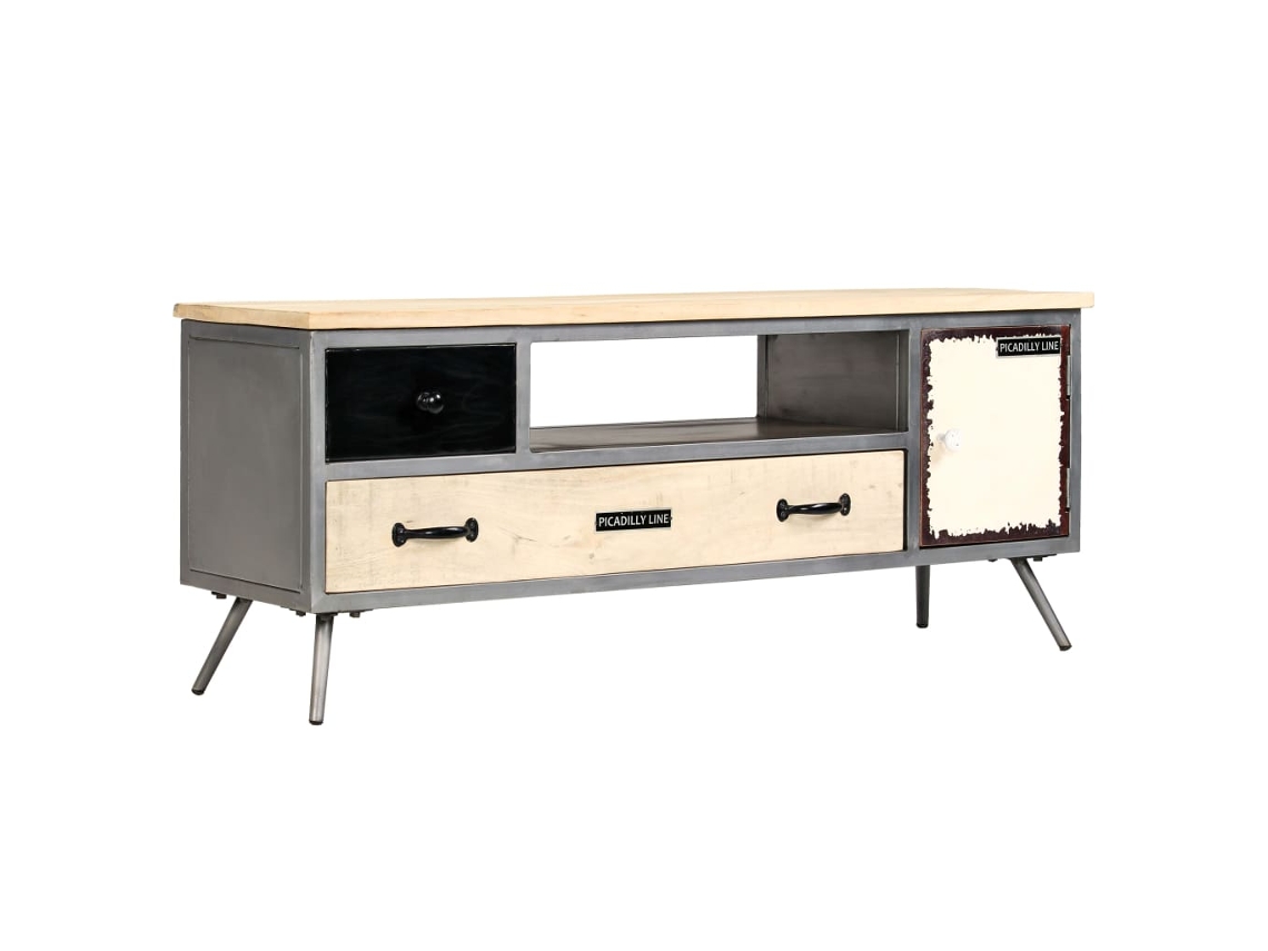 Mueble Para Tv De Madera De Mango Maciza Y Acero 120x30x45 Cm Dkd Home Decor