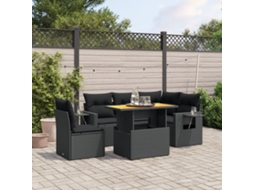 Vidaxl 6 Pcs Conjunto Sofás De Jardim C/ Almofadões Vime Pe Preto