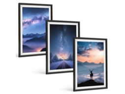 Conjunto De Pinturas Céu Noturno, Montanhas, Neblina, Veado Espelharte (3 Peças 40x60 Cm)
