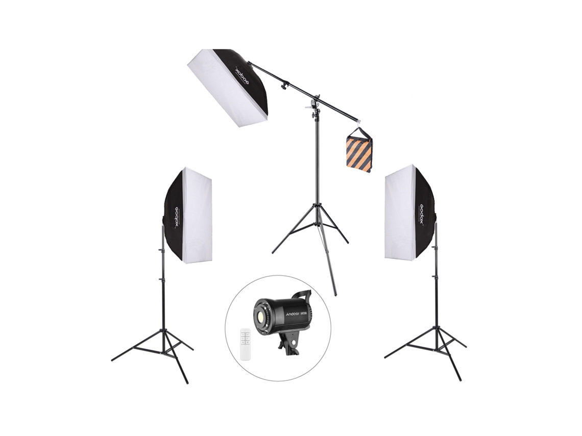 Pack Iluminação Estúdio Foto e Vídeo Kit 3 Softboxes 60X90 100W com Comando ANDOER