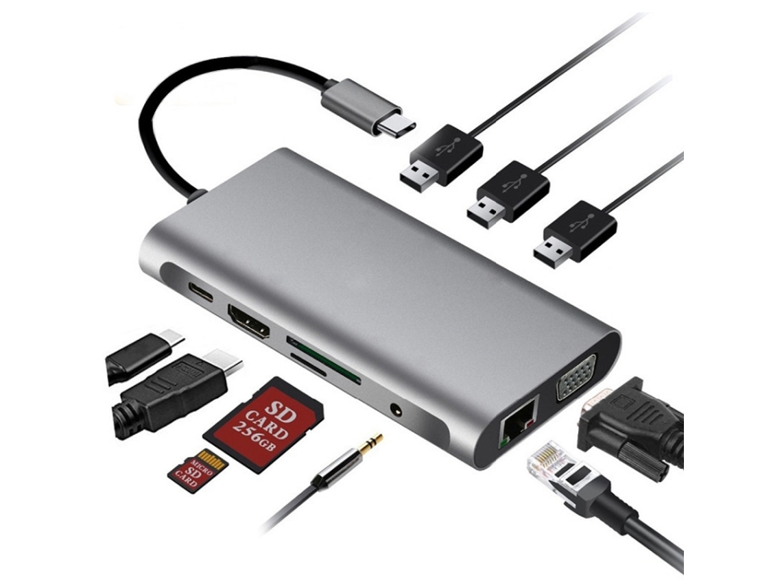 Estação de Acoplamento 10 em 1 com Usb c, Carregamento Rápido Pd, Hdmi 4k, Vga, Usb 3.0, Ethernet, 5 Mm AQUAFORGE