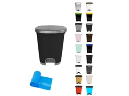 Cubo Basura Plástico Moderno | Apertura Con Pedal | Cubo Reciclar Plata - Negro 27 Litros + Bolsas