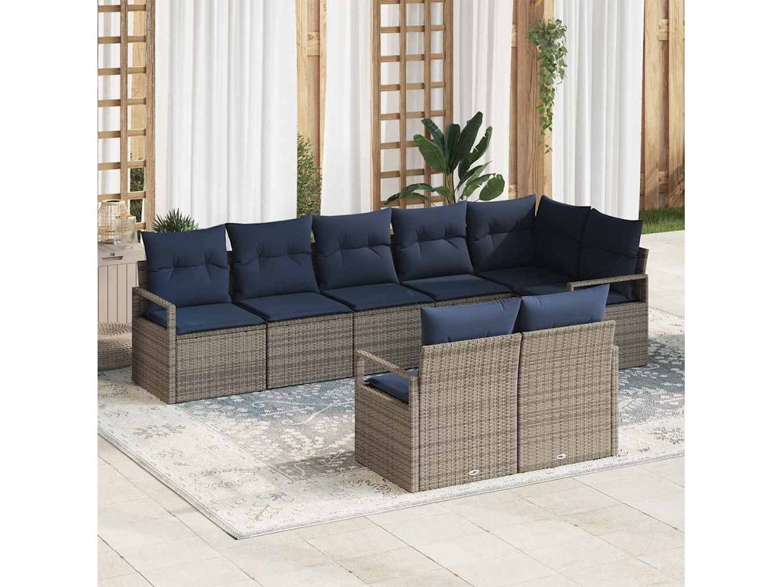 Vidaxl Conjunto De Sofás 8 Pcs Cinzeto Vime Pe