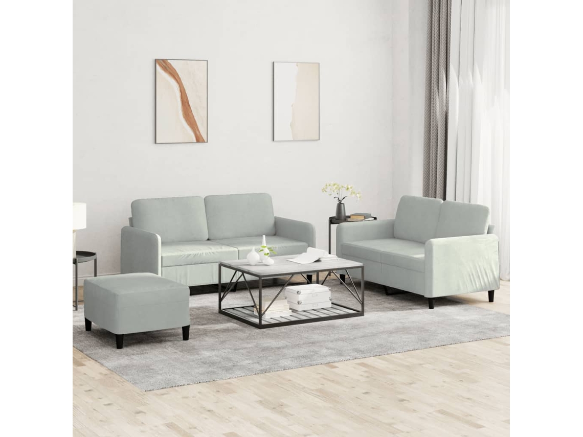 Vidaxl 3 Pcs Conjunto De Sofás Veludo Cinzento-claro