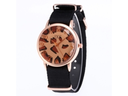 Reloj De Pulsera De Nylon Casual Estilo Unisex Con Dial Redondo Y Patrón De Leopardo Negro