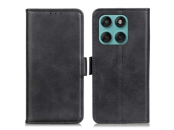Capa De Celular Com Suporte Em Couro Sintético Com Textura De Couro Bovino Para Motorola Edge 60 5g / 60 Fusion 5g, Preta