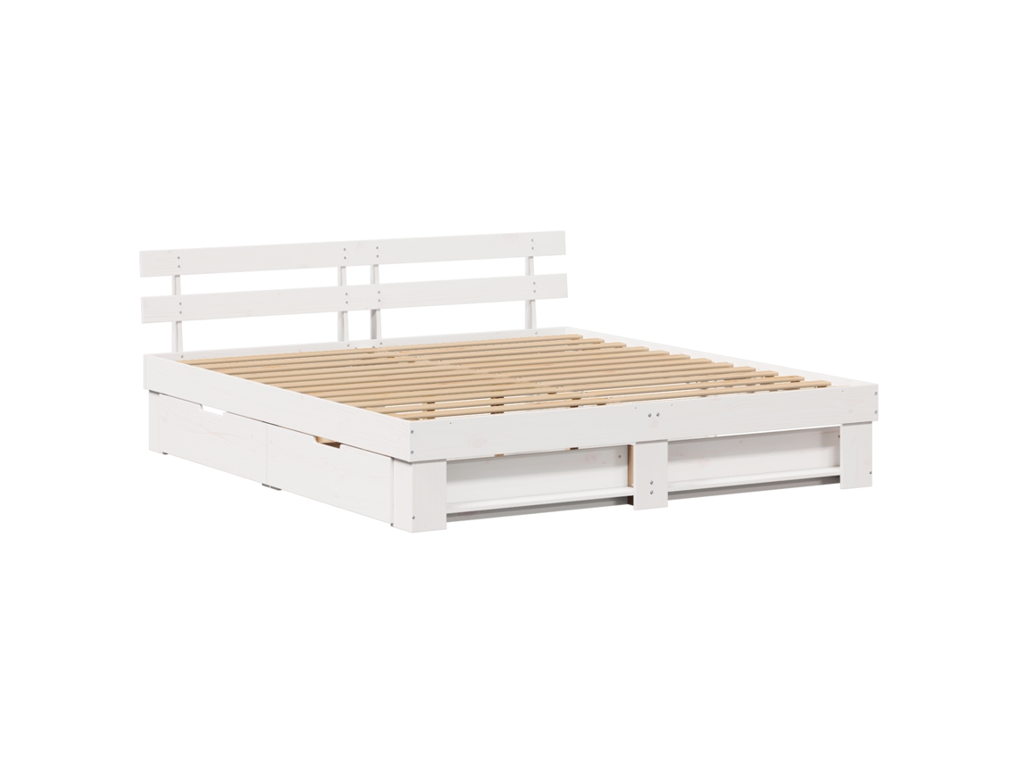 Estrutura De Cama Com Armazenamento Vidaxl Branco Madeira De Pinho Maciça (180x200 Cm)